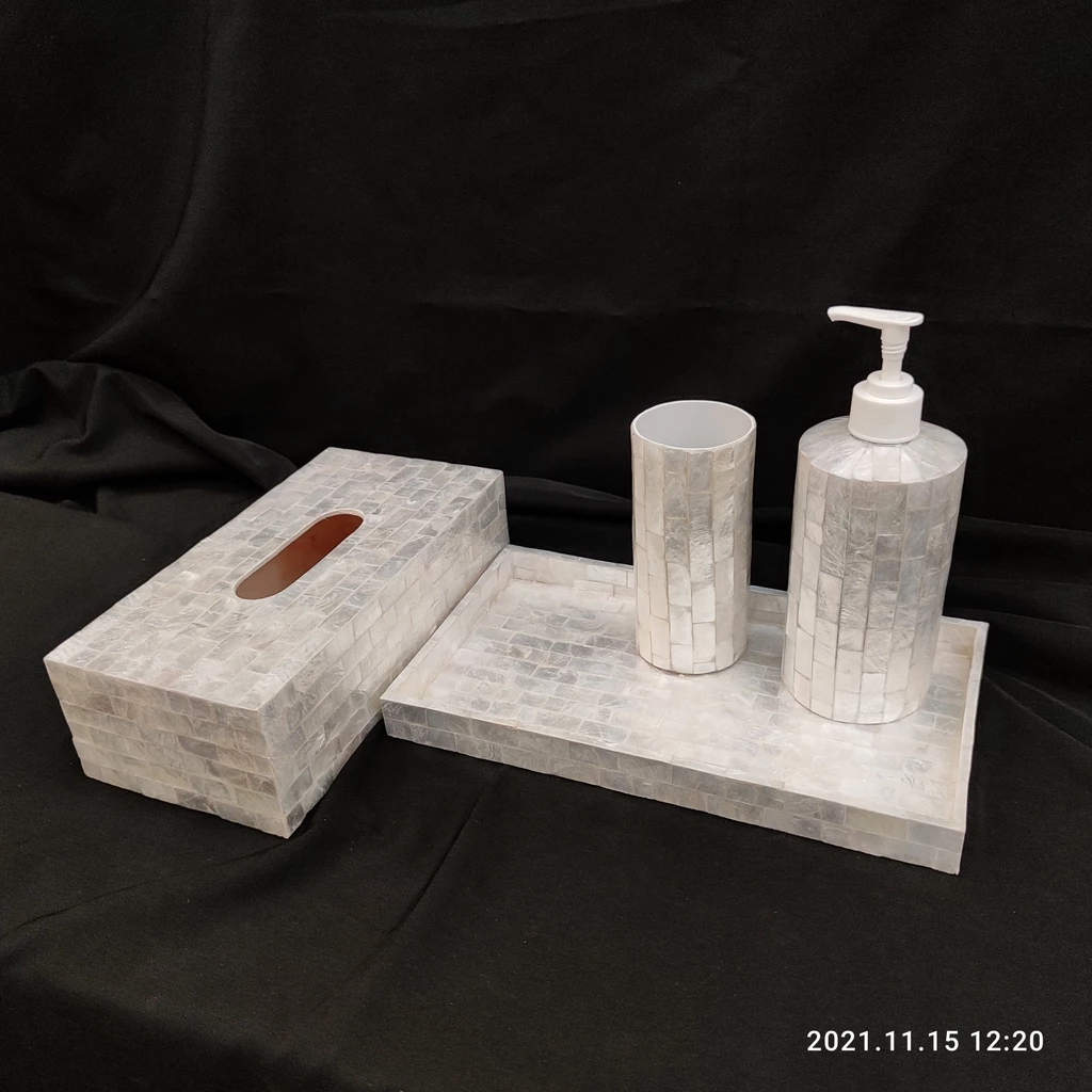 Set Soap Amenities Holder Sea Shell White Silver (Facial Tissue)